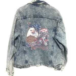 VTG 80s Harley-Davidson Denim Trucker Jacket XL Made in USA Eagle Graphic Biker